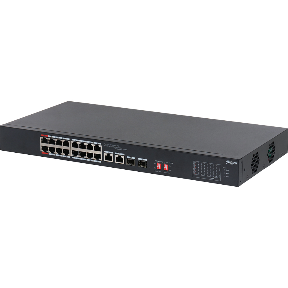 Dahua PoE-Switch, 18 Ports, 16 Ports PoE, 250m, unmanaged, Desktop, Rack-1