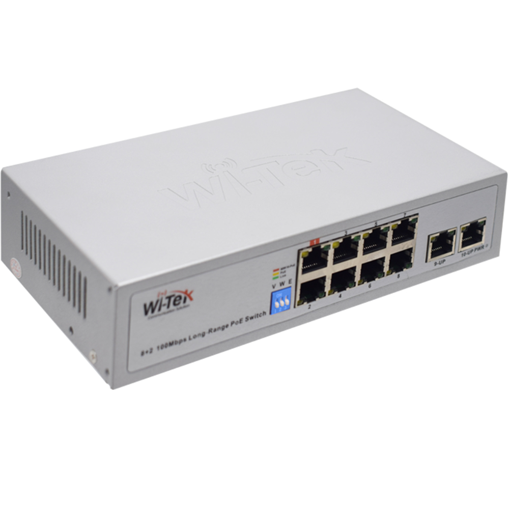 Wi-Tek PoE-Switch, 10 Ports, 8 Ports PoE, 250 m, Desktop, Wand-3