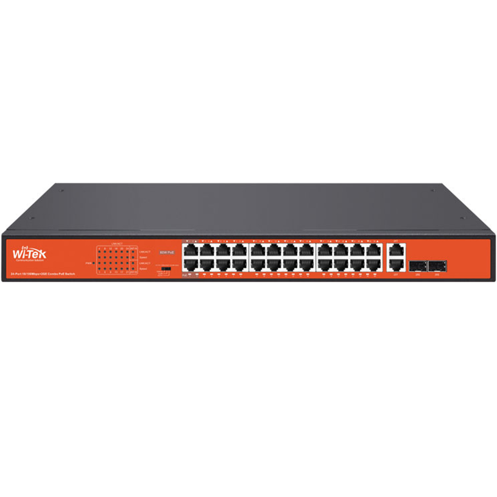 Witek PoE-Switch, 26 Ports, 24 Ports PoE, 2 Ports SFP, 250m, Desktop, Rack-1